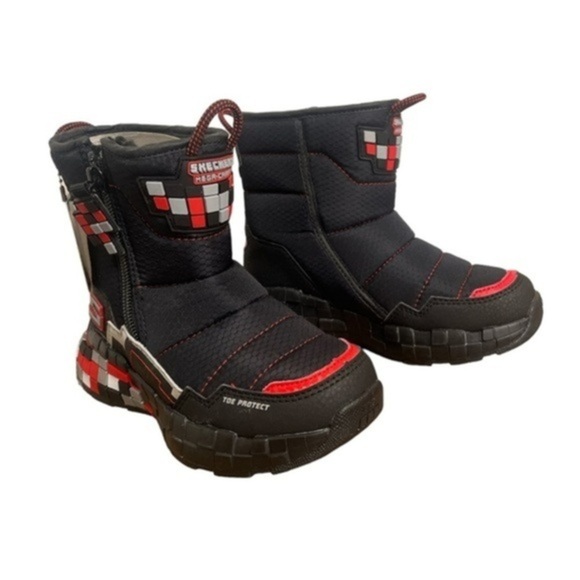 Skechers snow boots mega craft black red H2O repellent zip unisex footwear Sz 11 - Picture 1 of 12